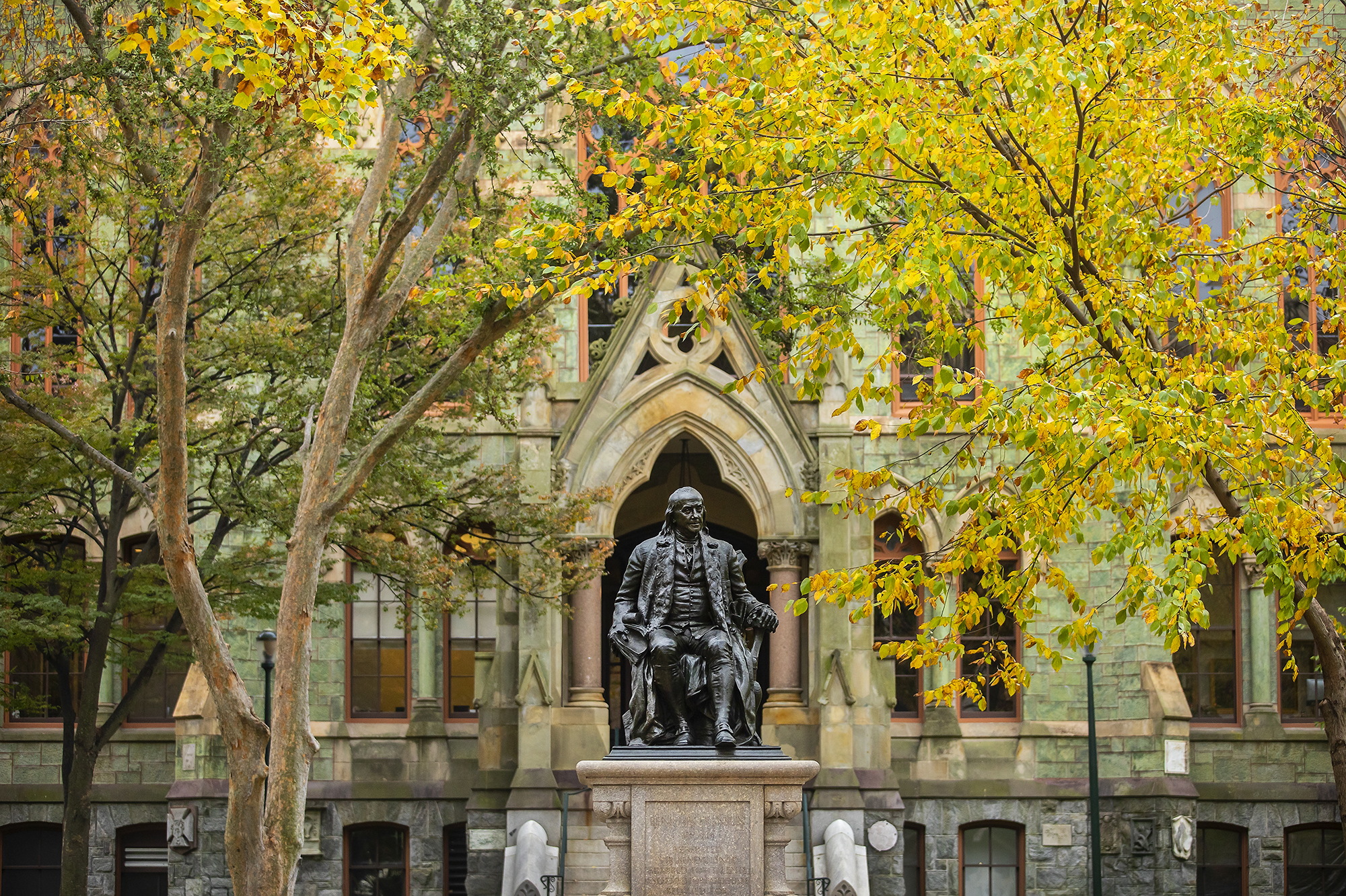 Ben Franklin statue on the campus green